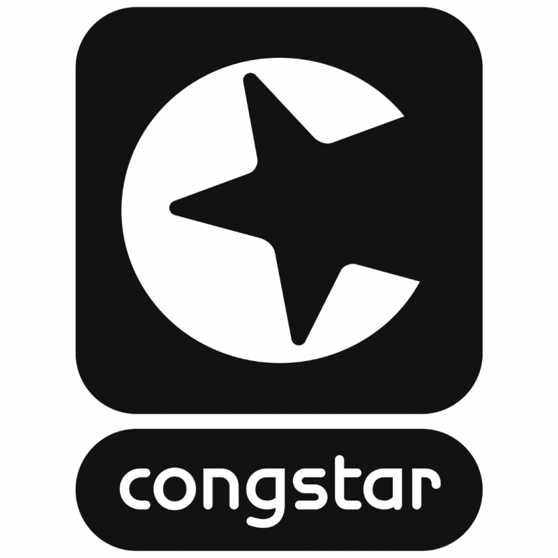 Das Logo von congstar. Ein weißer Stern auf schwarzen Hintergrund. Darunter der Name als Schriftzug.