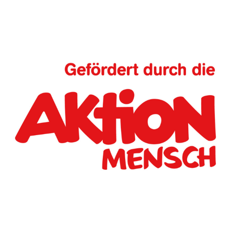 Gefördert durch die Aktion Mensch. Ein rotes Logo.