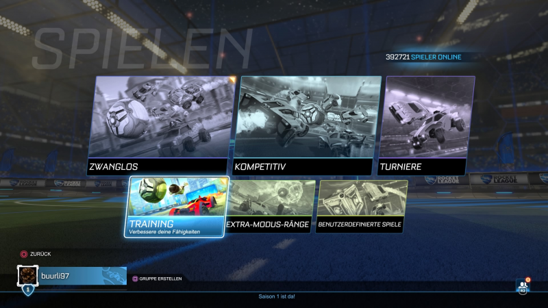 Ein Bild von Rocket League. Es zeigt das Menü für verschiedene Spiele.