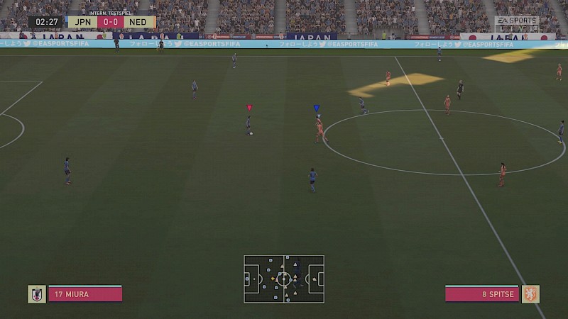 Screenshot eines Fifa Matches. Auf dem Bild liegt ein Filter für Grünblindheit.