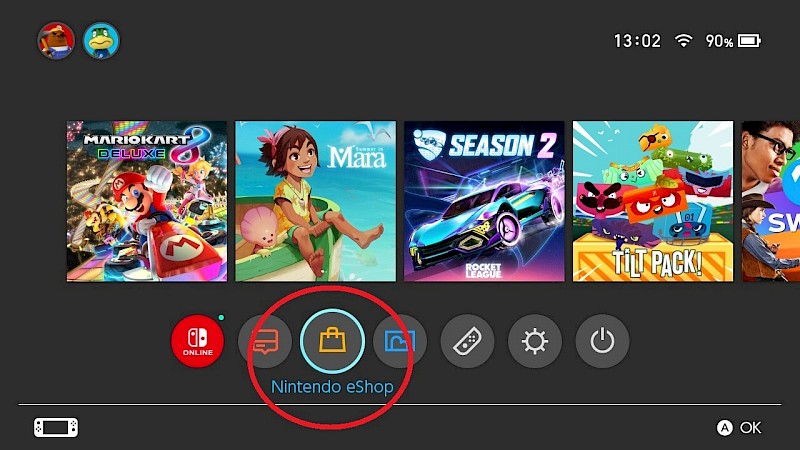Ein Screenshot vom Menü. Hier ist der e-Shop.