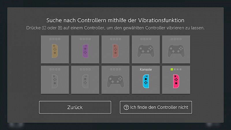 Ein Screenshot der Switch Einstellungen. Es werden die verbundenden Controller angezeigt.