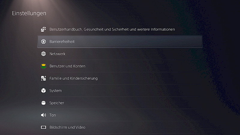 Das Bild zeigt das Einstellungs-Menü. Unter dem Menüpunkt “Benutzerhandbuch, Gesundheit, Sicherheit und weitere Informationen” ist direkt der Menüpunkt “Barrierefreiheit” zu finden.