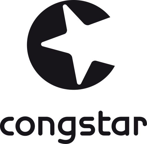 Logo von congstar. Schwarzer Kreis mit weißem Stern. Darunter der Schriftzug congstar.