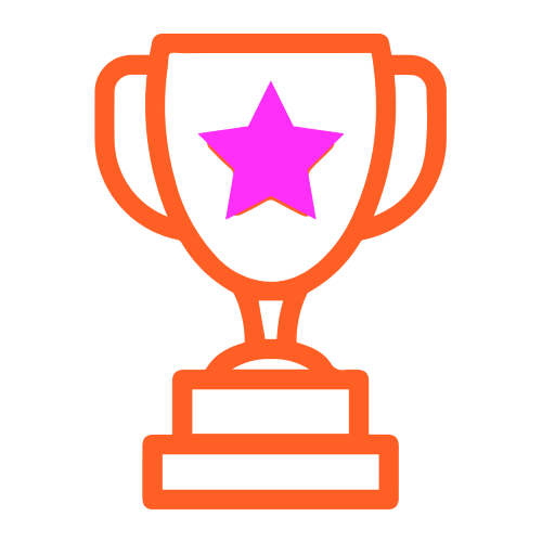 Ein orangener Pokal mit einem pinken Stern.