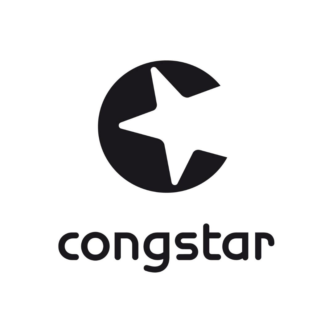 Logo von congstar. Schwarzer Kreis mit weißem Stern. Darunter der Schriftzug congstar.