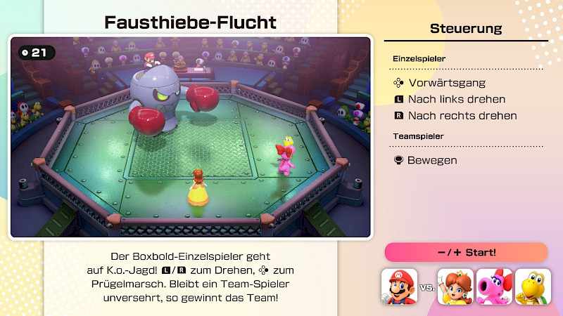 Das ist ein Tutorial für die Steuerung.  Auf der linken Seite ist ein Video mit einem Ausschnitt aus dem Minispiel. Darunter gibt es einen kurzen Text, der erklärt, wie das Minispiel funktioniert. Auf der rechten Seite gibt es Hinweise zur Steuerung.