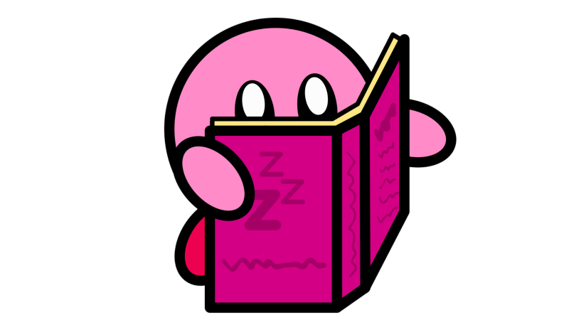 Gezeichnet von Jayden. Eine Figur, die aussieht wie Kirby aussieht, liest ein Buch